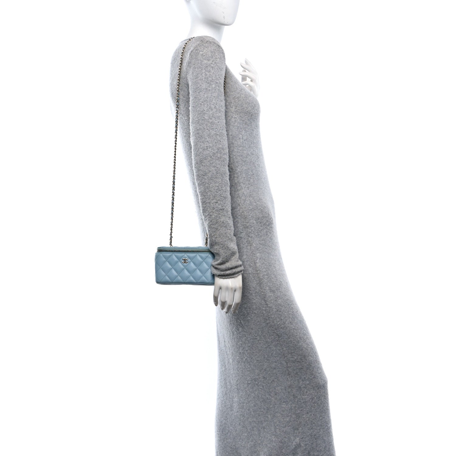 Chanel Caviar Quilted Small Tiny CC Vanity Case With Chain Light Blue 2 of 13