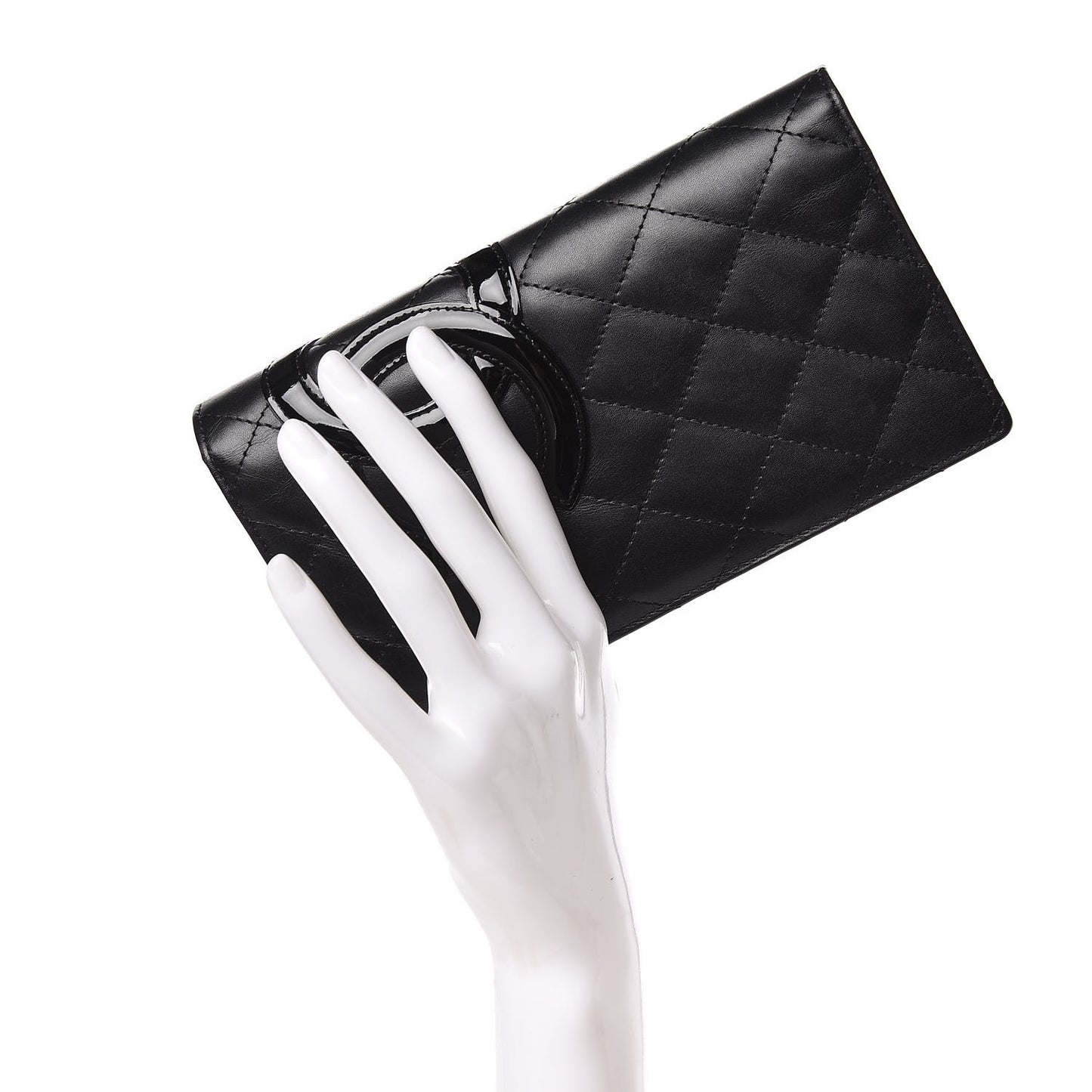 Calfskin Quilted Cambon Yen Wallet Black