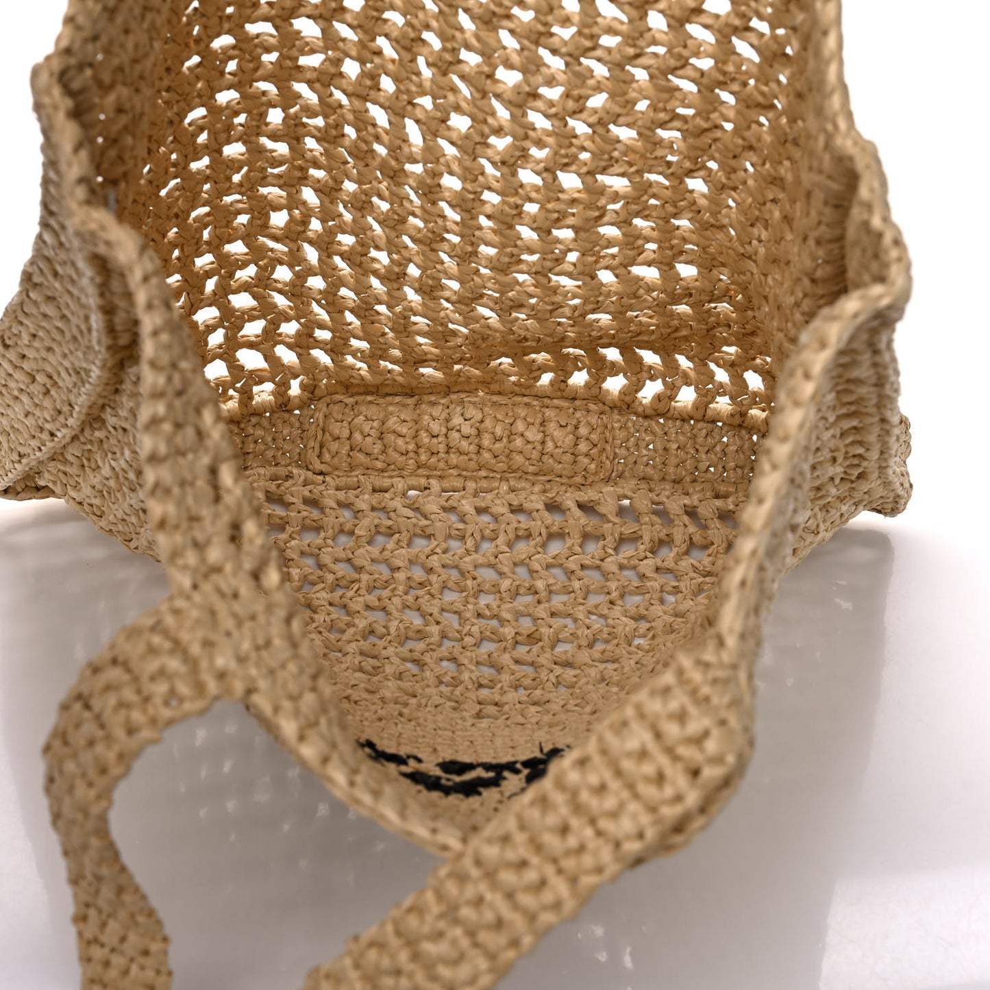 Yarn Raffia Effect Crochet Logo Embroidered Tote Bag Naturale