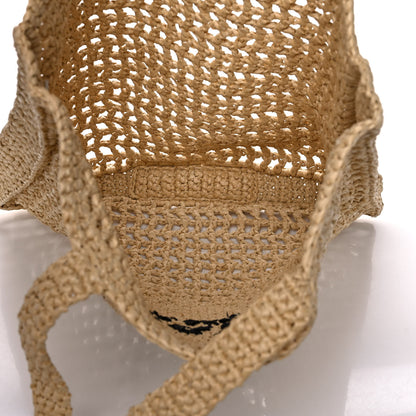 Prada Yarn Raffia Effect Crochet Logo Embroidered Tote Bag Naturale 5 of 9