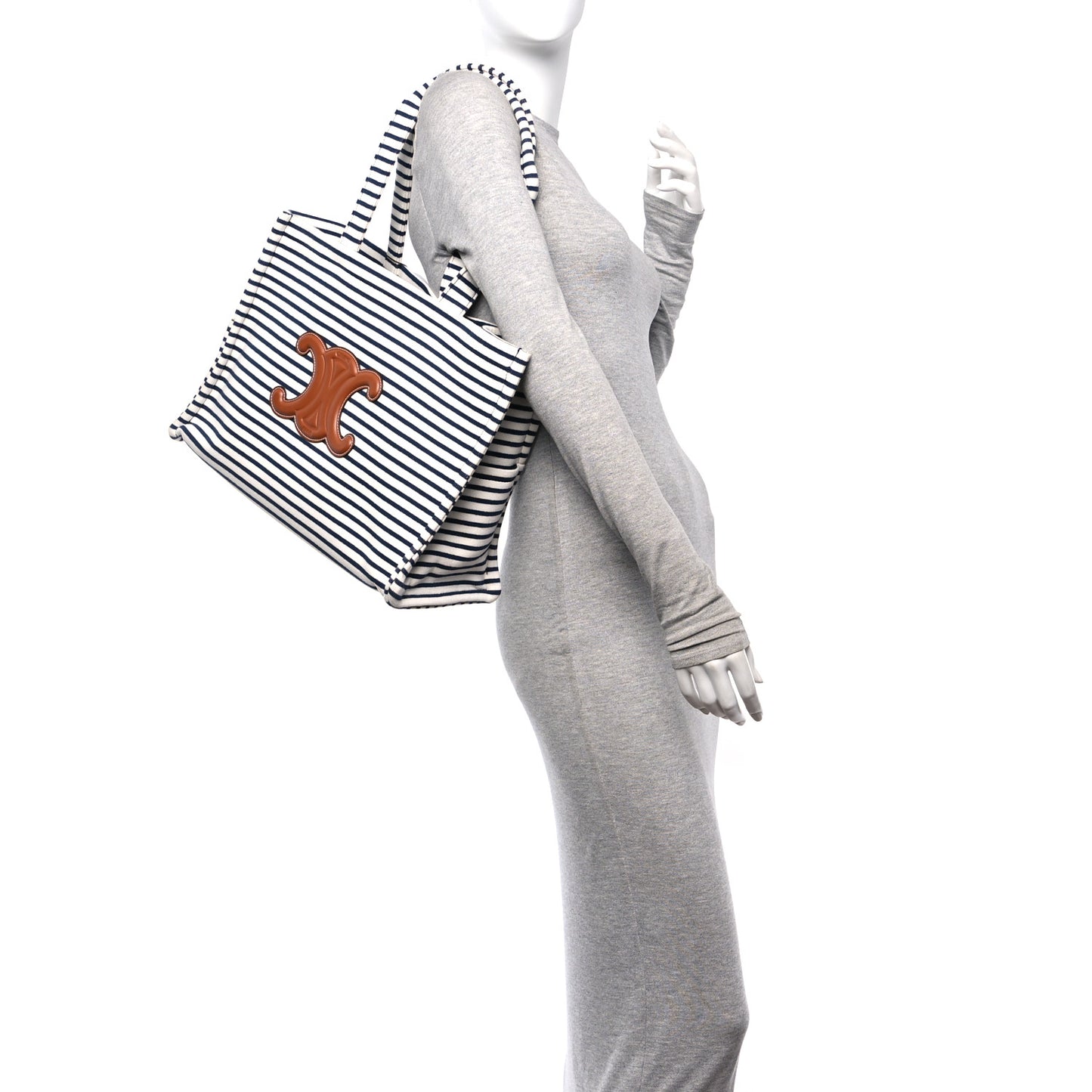 Canvas Calfskin Striped Triomphe Cabas Navy