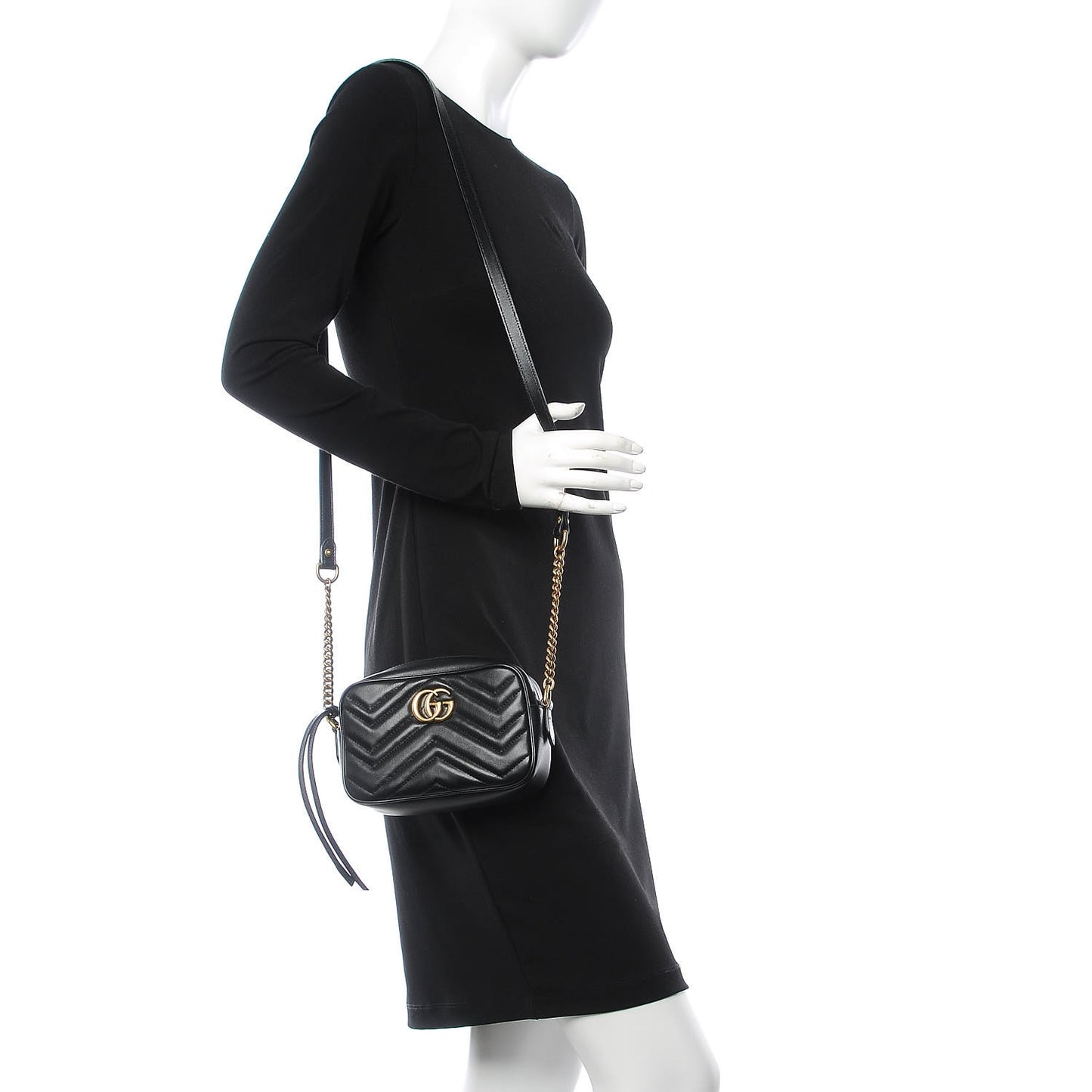Calfskin Matelasse Mini GG Marmont Chain Shoulder Bag Black