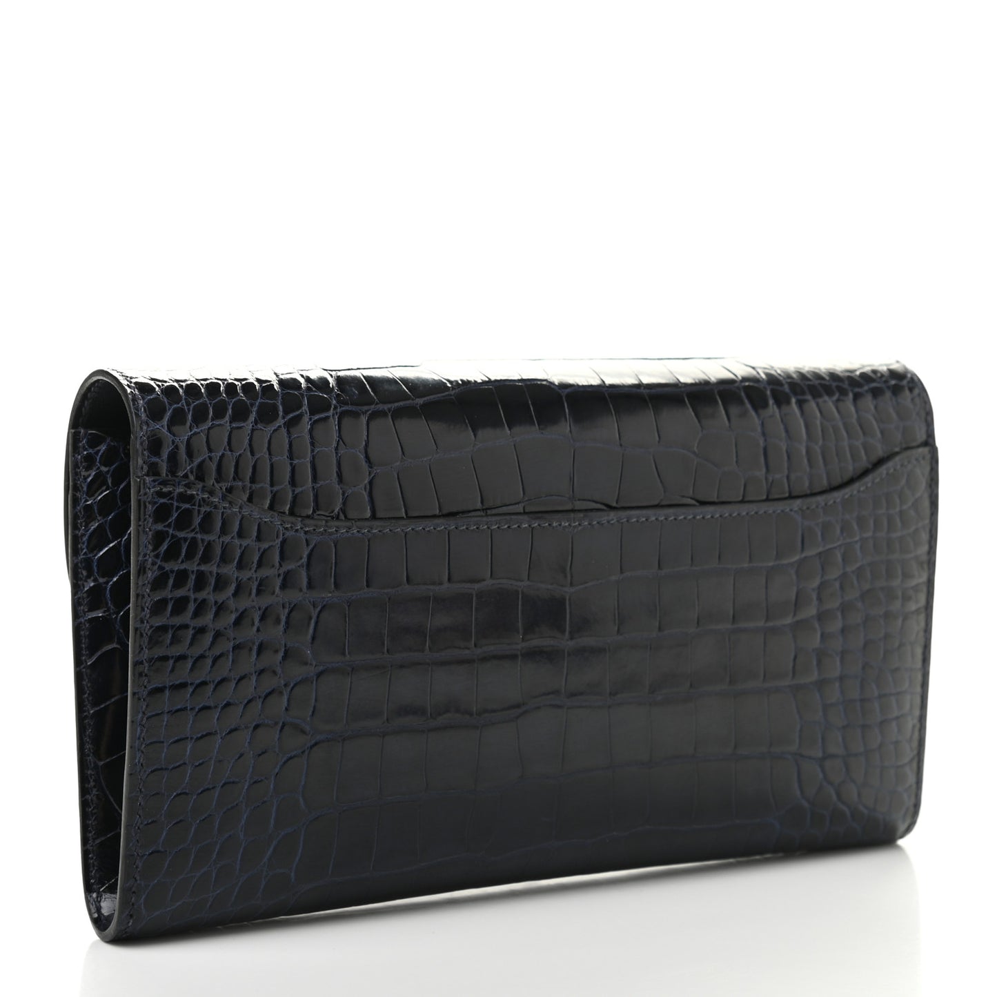 Shiny Alligator Constance Long Wallet Bleu Marine