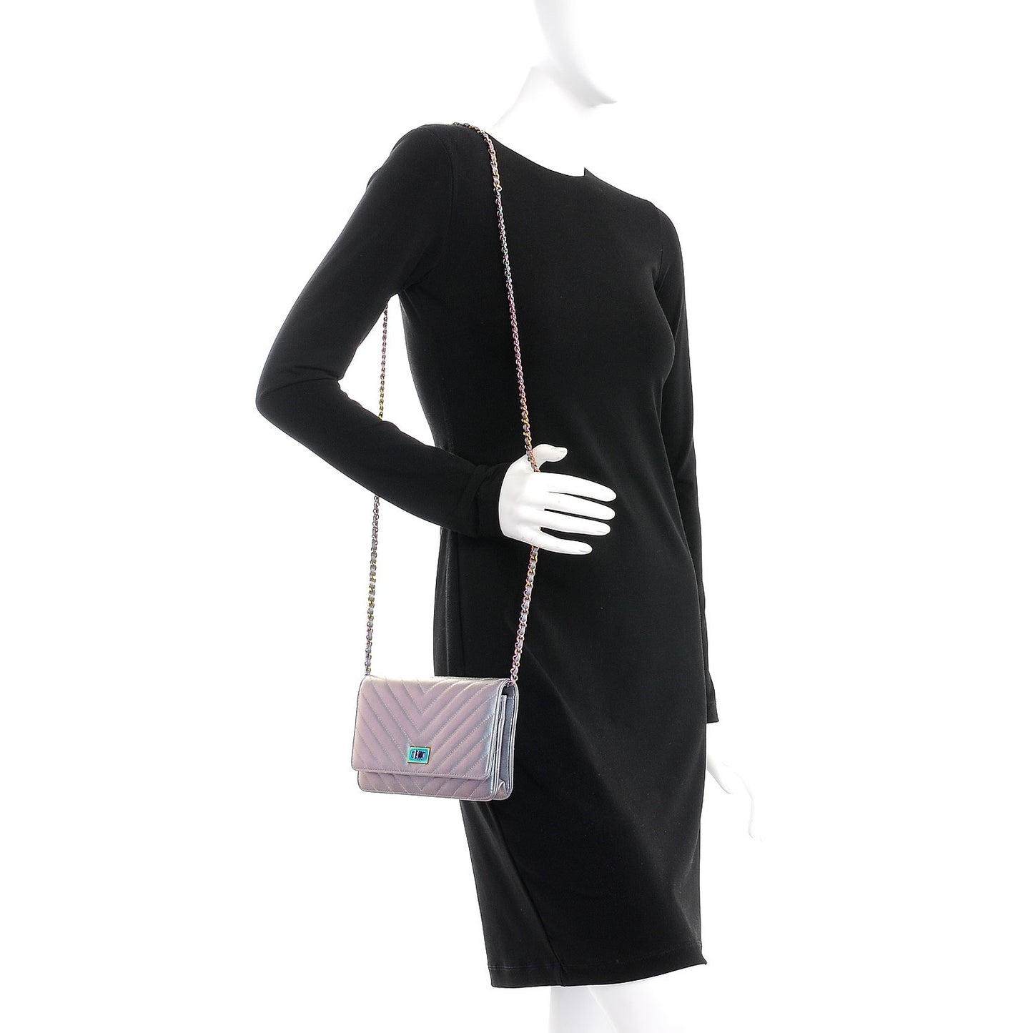 Iridescent Lambskin Chevron Quilted Reissue Wallet On Chain WOC Light Purple