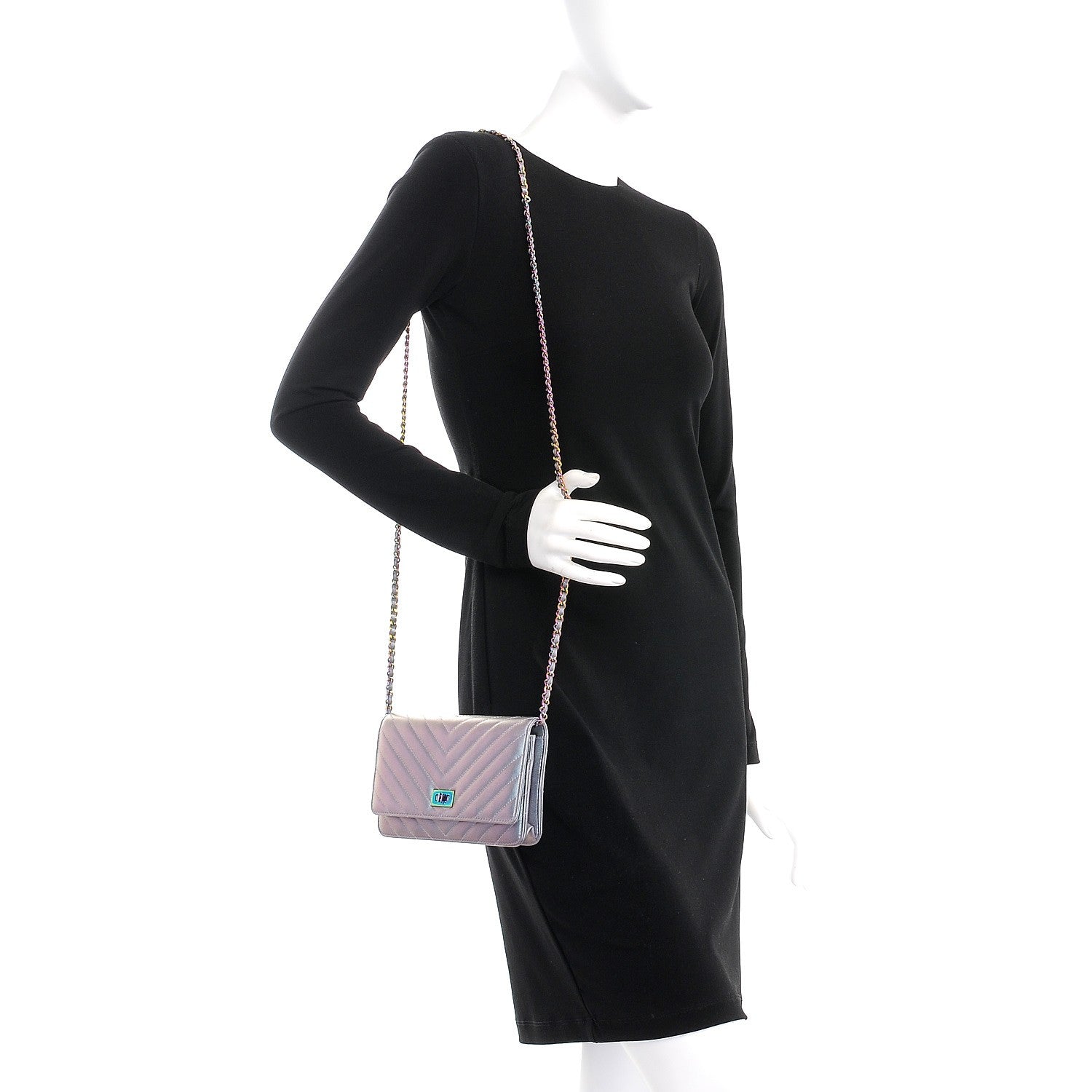 Chanel Iridescent Lambskin Chevron Quilted Reissue Wallet On Chain WOC Light Purple 2 of 9