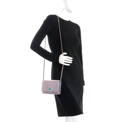 Chanel Iridescent Lambskin Chevron Quilted Reissue Wallet On Chain WOC Light Purple 2 of 9