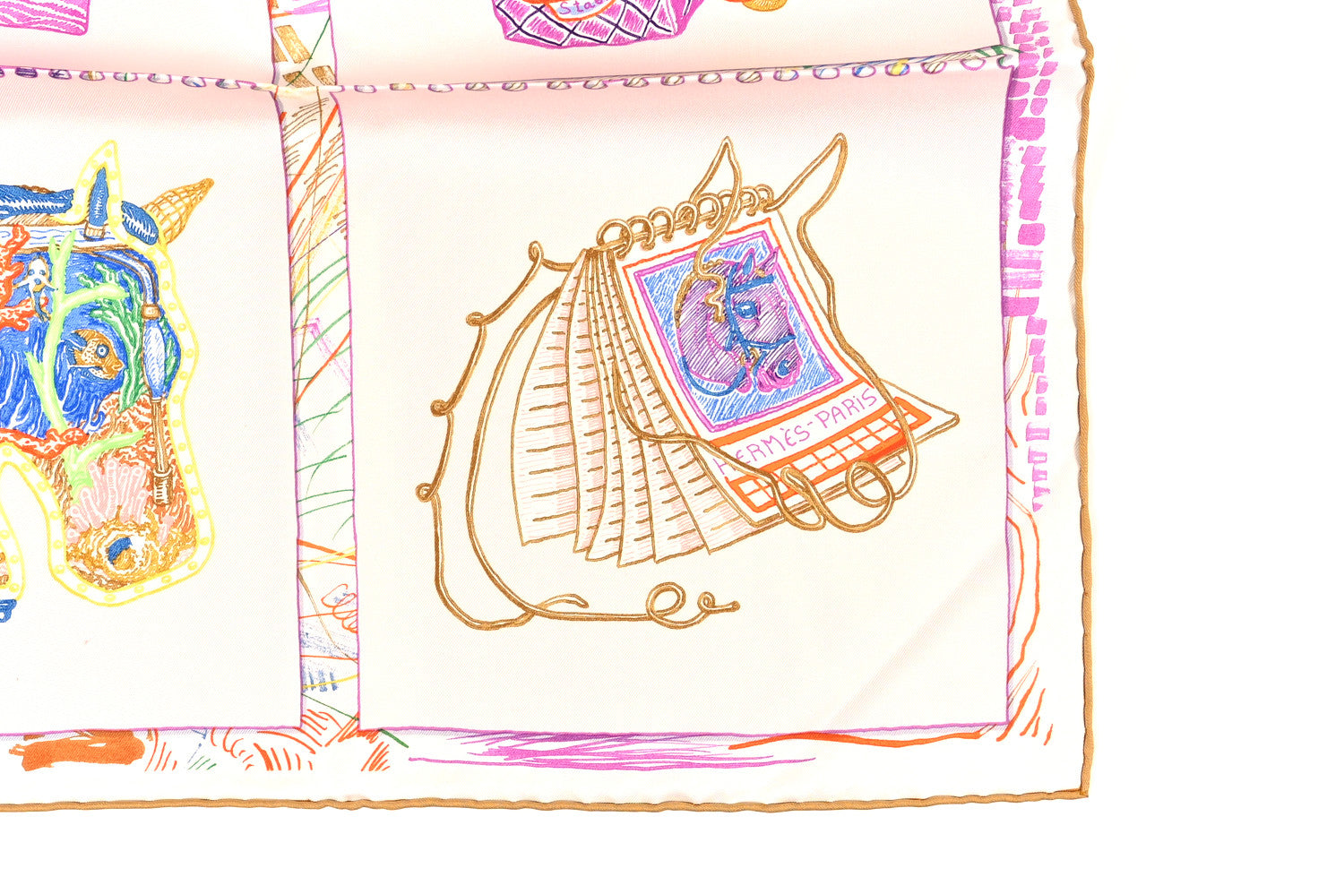 Hermes Silk Chevaloscope Scarf 90 White Bleu Multicolor 3 of 6