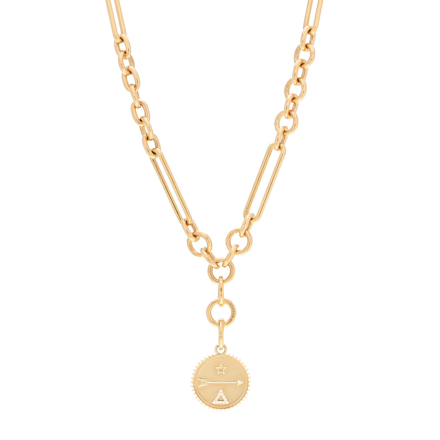 Foundrae 18K Yellow Gold Diamond Medium Dream Medallion Midsize Mixed Chain Necklace 1 of 6