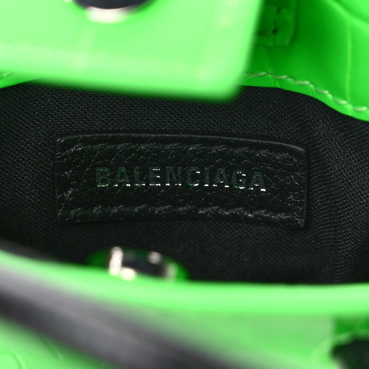Shiny Calfskin Crocodile Embossed Logo Shopping Phone Holder Bag Fluo Green Black