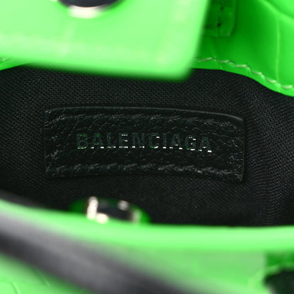 Balenciaga Shiny Calfskin Crocodile Embossed Logo Shopping Phone Holder Bag Fluo Green Black 6 of 8