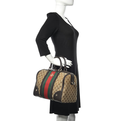 Gucci Monogram Vintage Web Medium Webby Bee Boston Dark Brown 2 of 11
