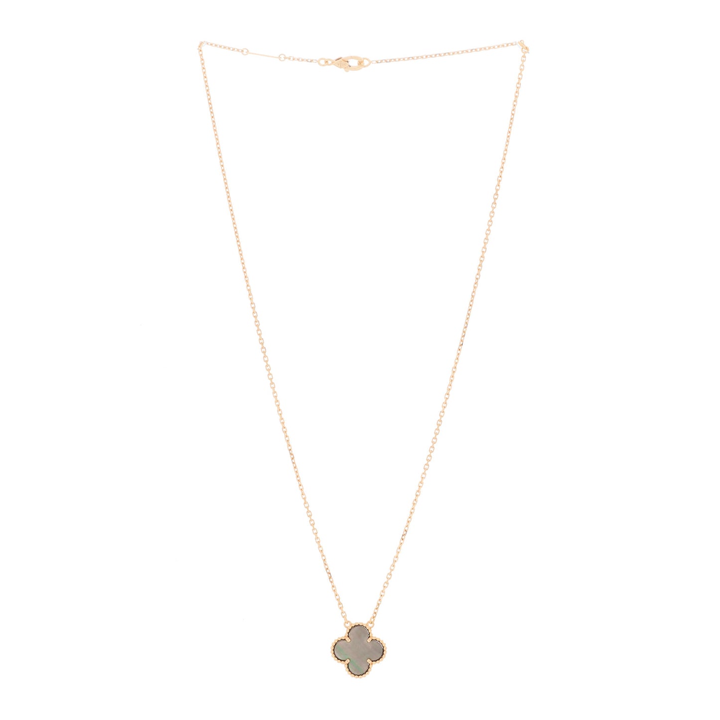 18K Rose Gold Gray Mother of Pearl Vintage Alhambra Pendant Necklace
