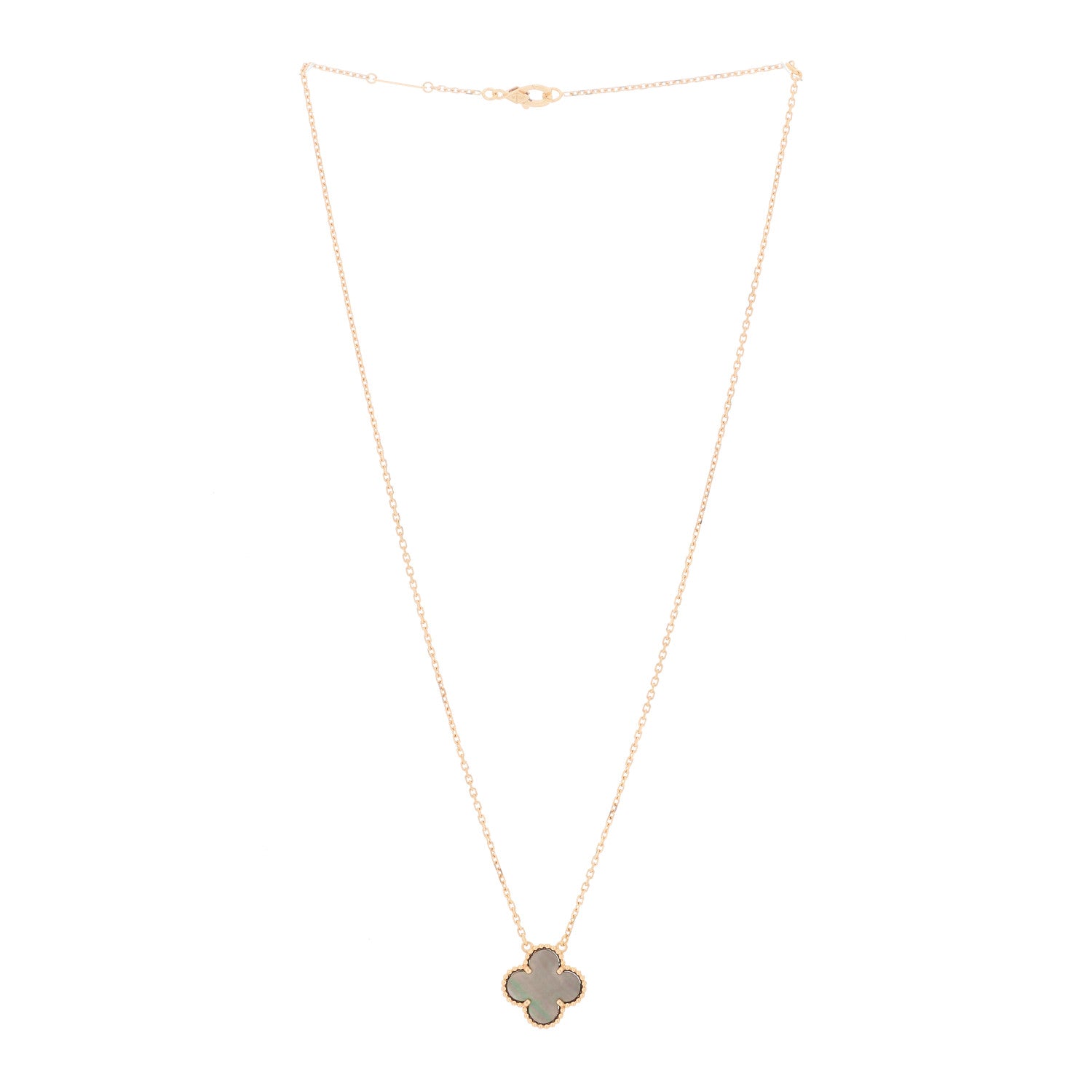 Van Cleef & Arpels 18K Rose Gold Gray Mother of Pearl Vintage Alhambra Pendant Necklace 2 of 5