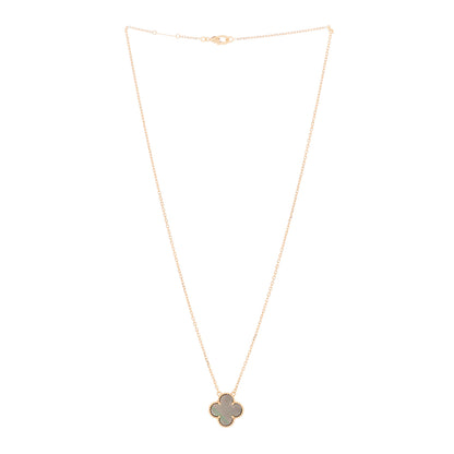 Van Cleef & Arpels 18K Rose Gold Gray Mother of Pearl Vintage Alhambra Pendant Necklace 2 of 5