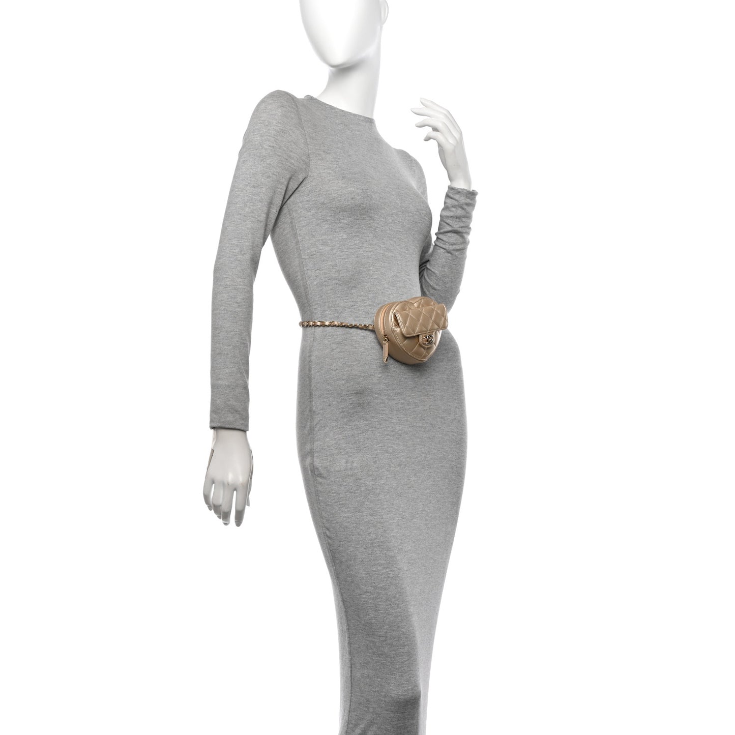 Metallic Lambskin Quilted CC In Love Heart Waist Belt Bag With Chain Gold