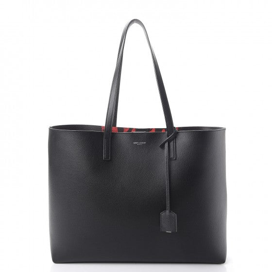 Calfskin Large Shopping Tote Black Red