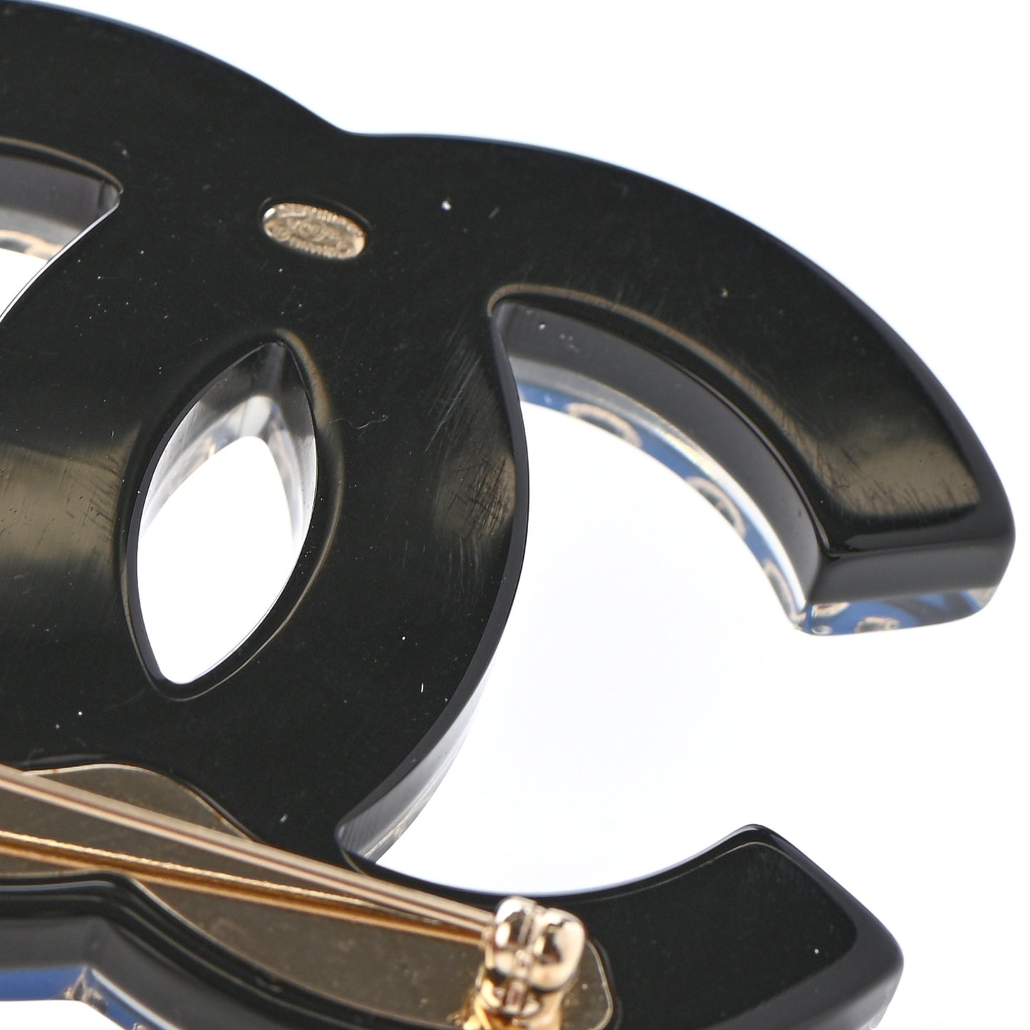 Resin Metal CC Brooch Blue Black