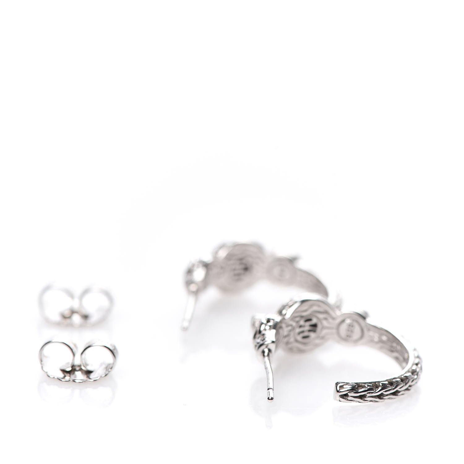 John Hardy Sterling Silver Diamond Classic Chain Circle Hoop Earrings 3 of 4