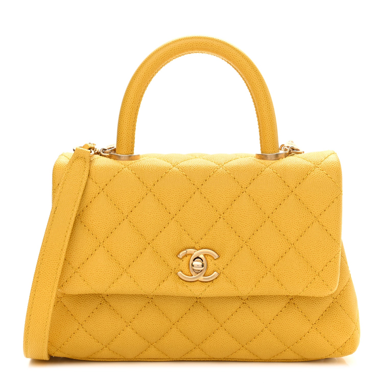 Chanel Caviar Quilted Mini Coco Handle Flap Yellow 2 of 22