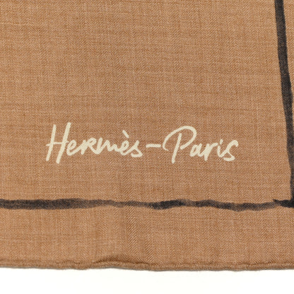 Hermes Cashmere Silk Libre Comme Pegase Shawl 140 Caramel Creme Black 2 of 5