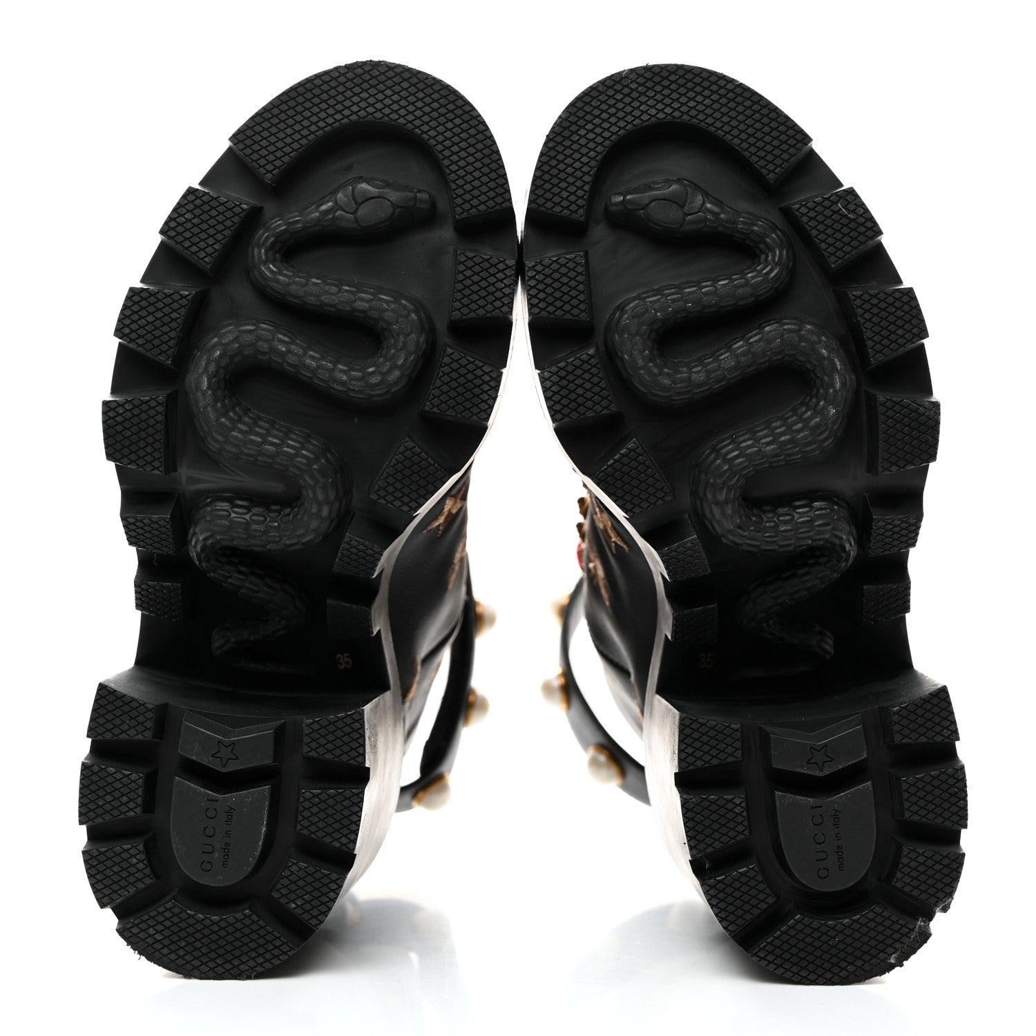 Gucci Calfskin Embroidered Lace Up Combat Ankle Boots 35 Black 5 of 9