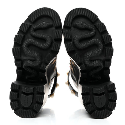 Gucci Calfskin Embroidered Lace Up Combat Ankle Boots 35 Black 5 of 9