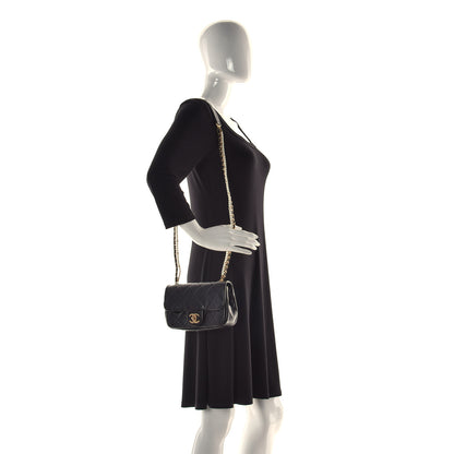 Chanel Calfskin Quilted Mini Rectangular Crystal Pearls Chain Flap Black 2 of 7