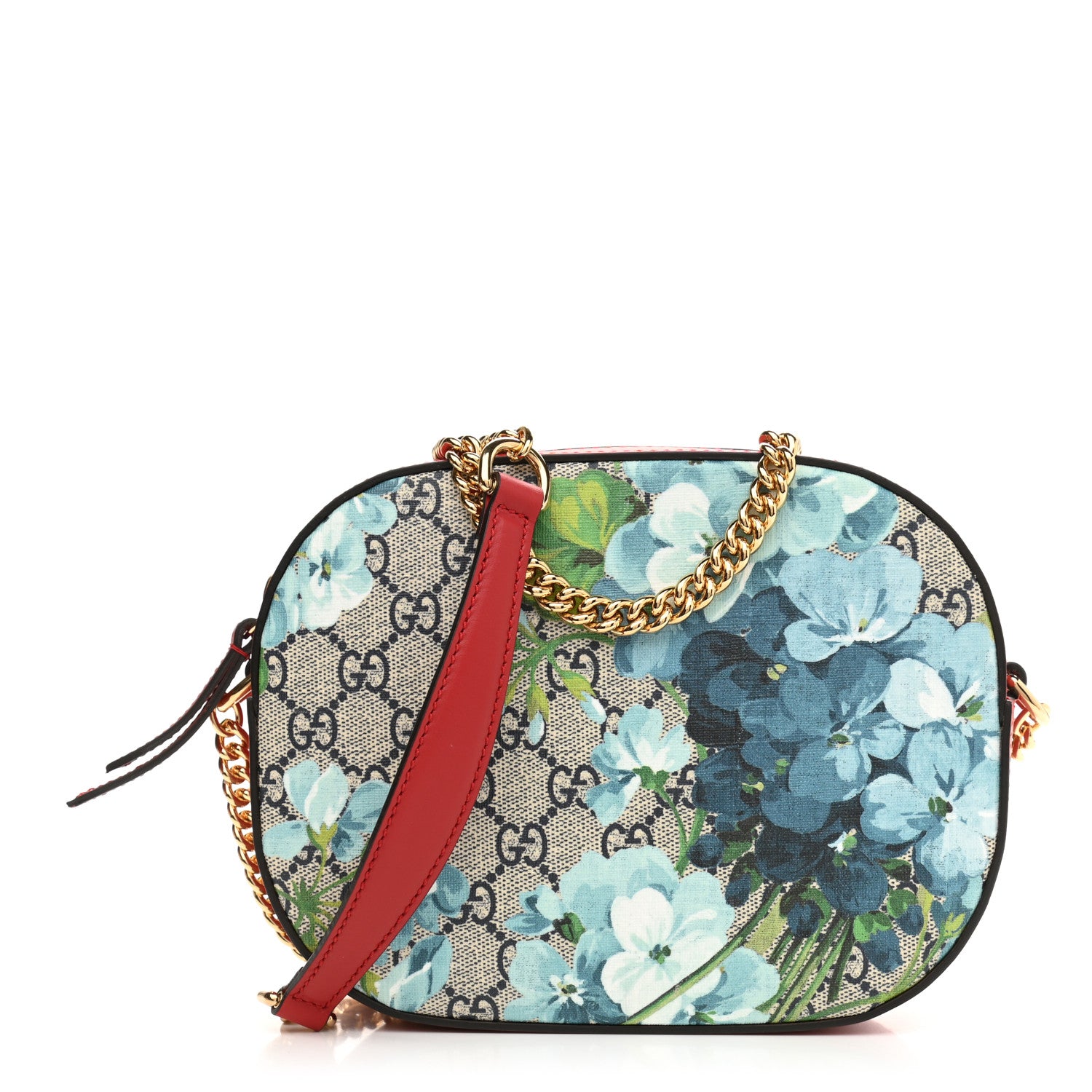 Gucci GG Supreme Monogram Blooms Mini Chain Shoulder Bag Beige Blue Navy Hibiscus Red 1 of 9