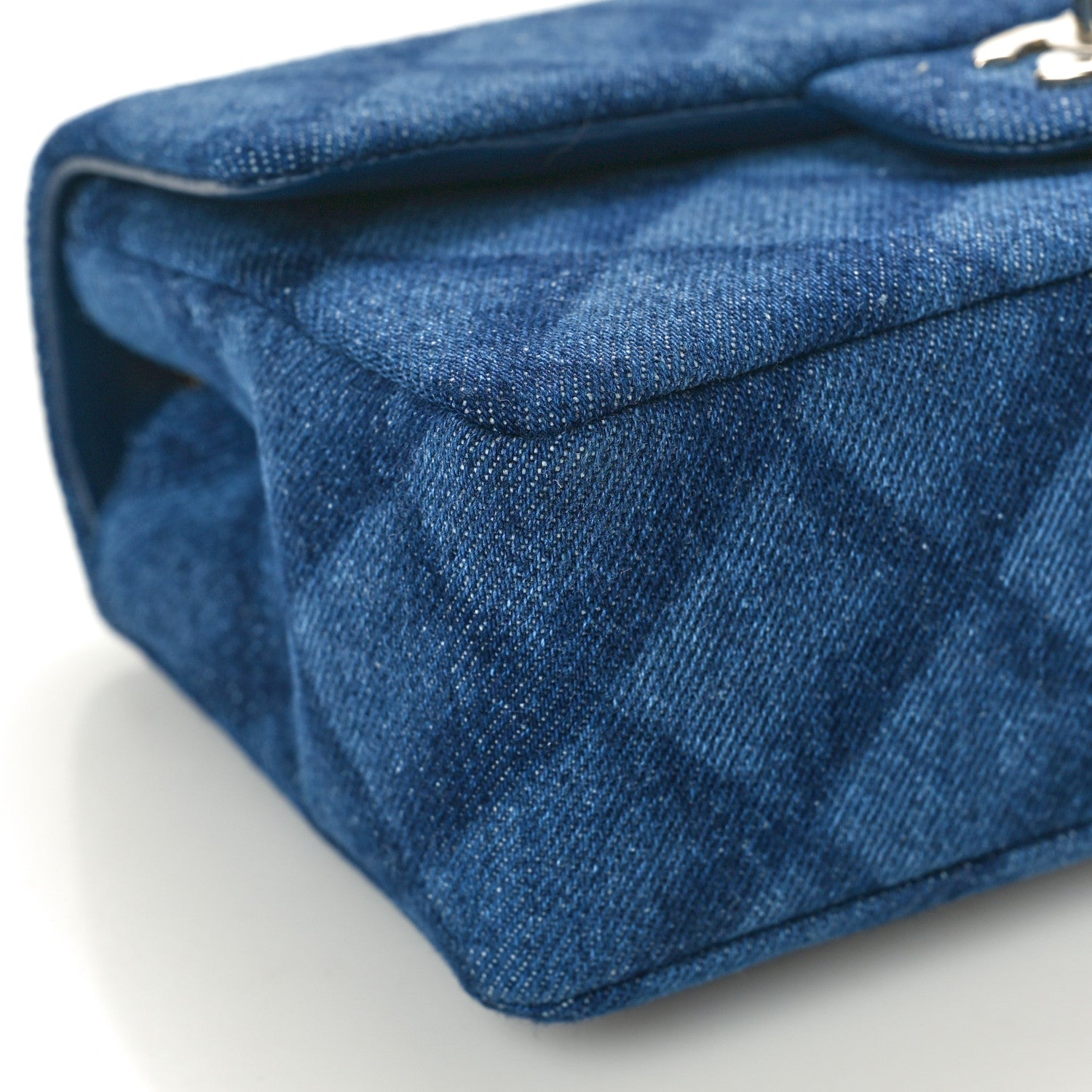 Chanel Printed Denim Quilted Mini Rectangular Flap Dark Blue 9 of 10