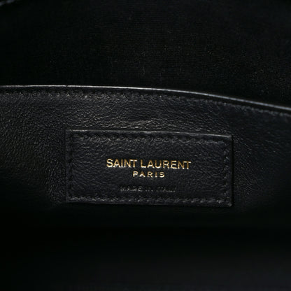 Saint Laurent Shiny Calfskin Crocodile Embossed Manhattan Baguette Black 6 of 8