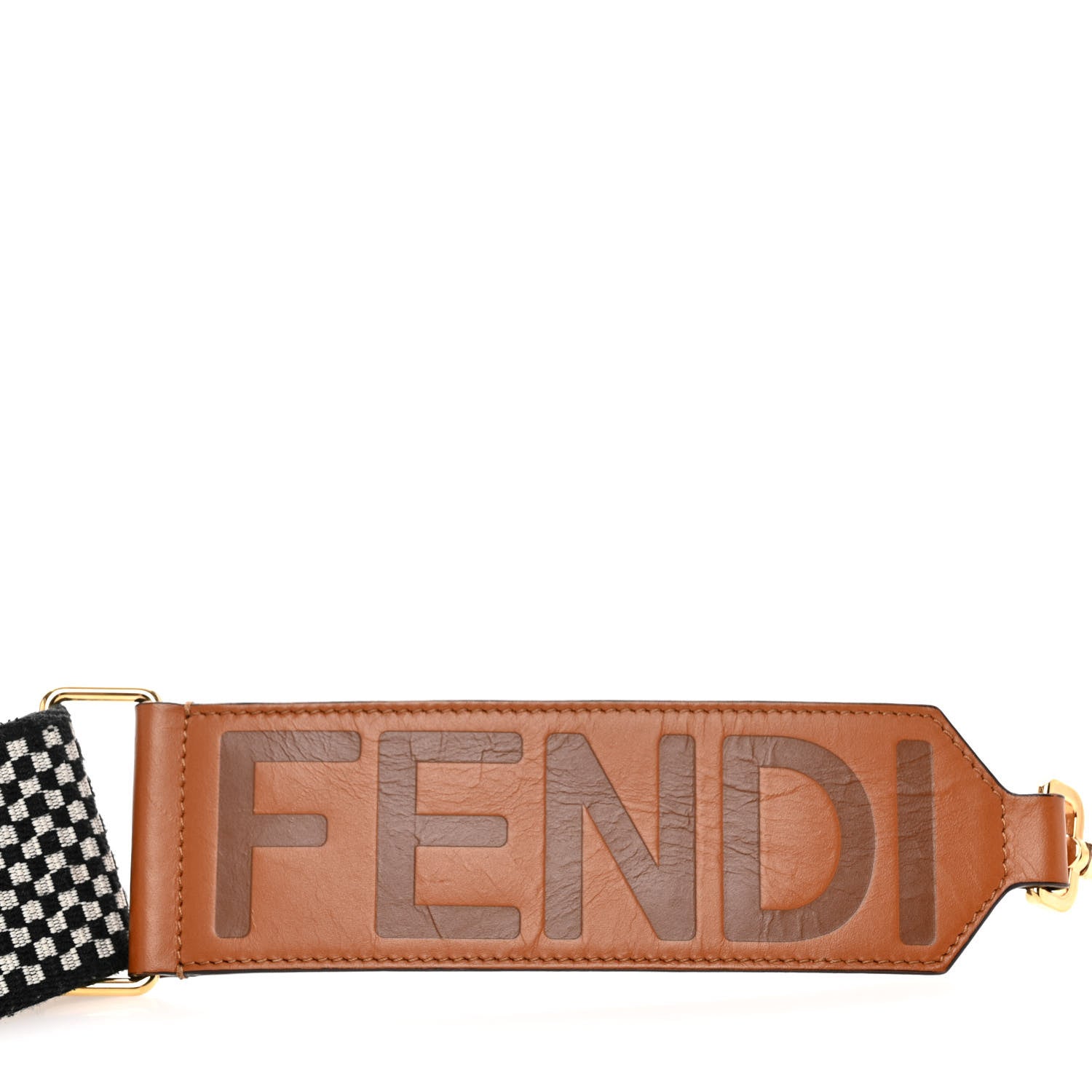 Fendi Ribbon Vitello King Logo Embossed Gingham Woven Adjustable Strap You Panna Black Cuoio 7 of 9
