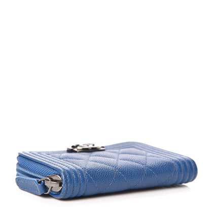 Chanel Caviar Quilted Boy Zip Around Coin Purse Wallet Dark Blue 4 of 14