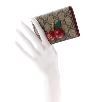 Gucci GG Supreme Monogram Cherry Embellished Card Case Wallet Hibiscus Red 2 of 8
