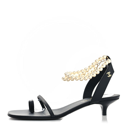 Chanel Calfskin Pearl Sandals 41 Black 1 of 8