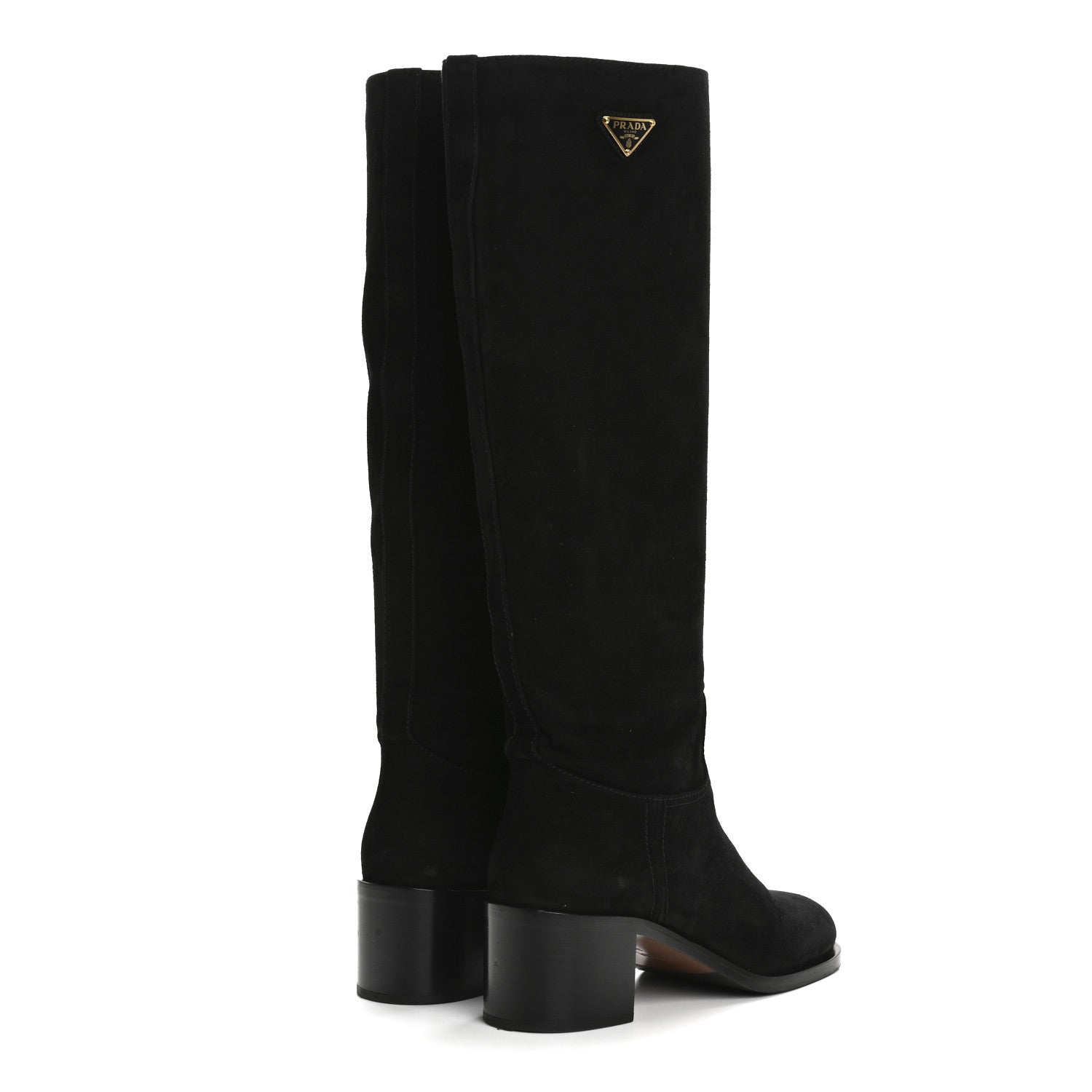 Prada Suede Metal Triangle Logo Knee Boots 38 Black 4 of 8