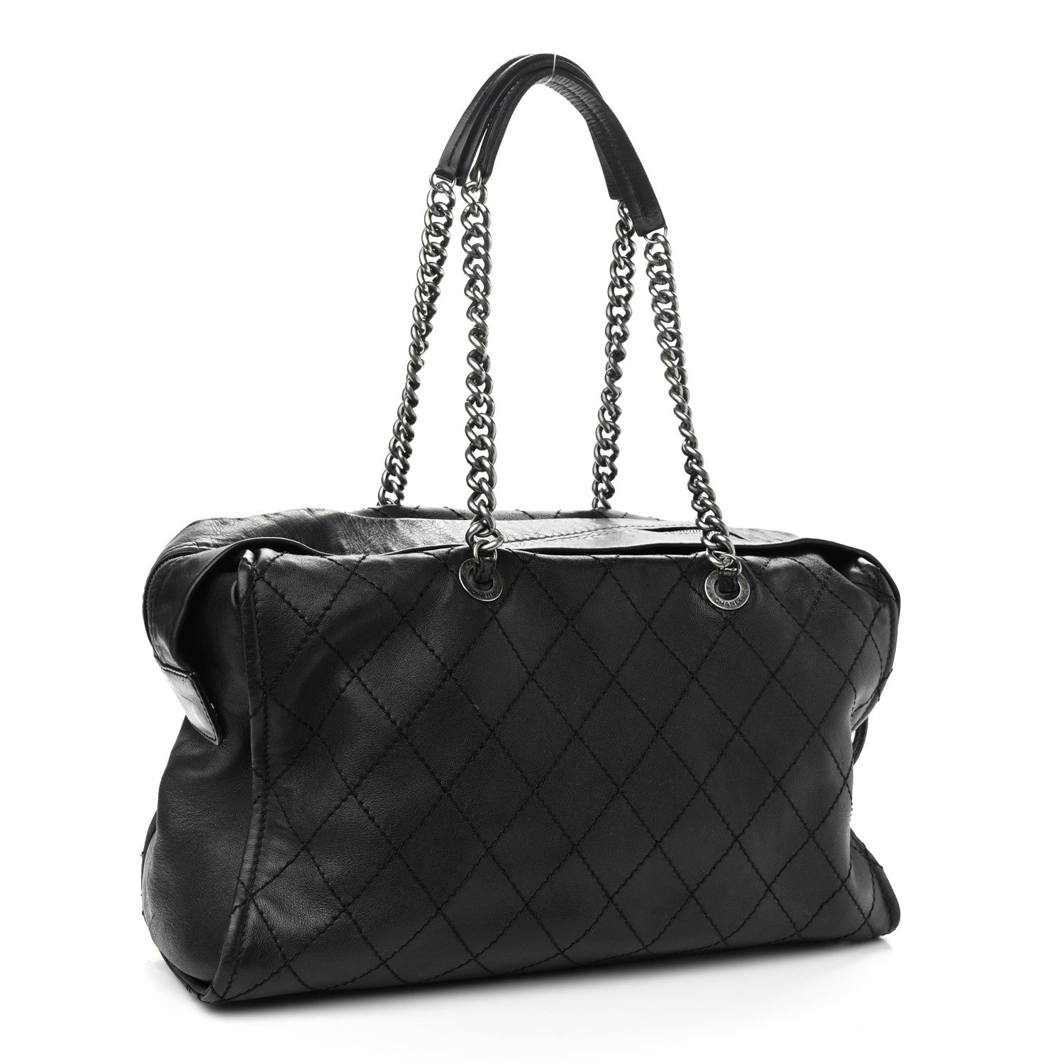 Chanel Calfskin Stitched Large Bowling Bag Black 3 of 14
