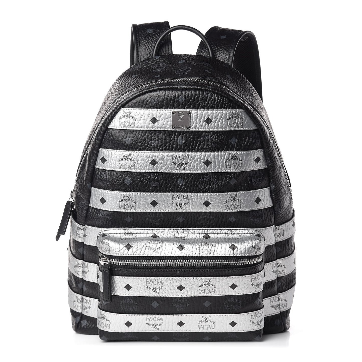 Metallic Visetos Striped Medium Stark Backpack Silver Black