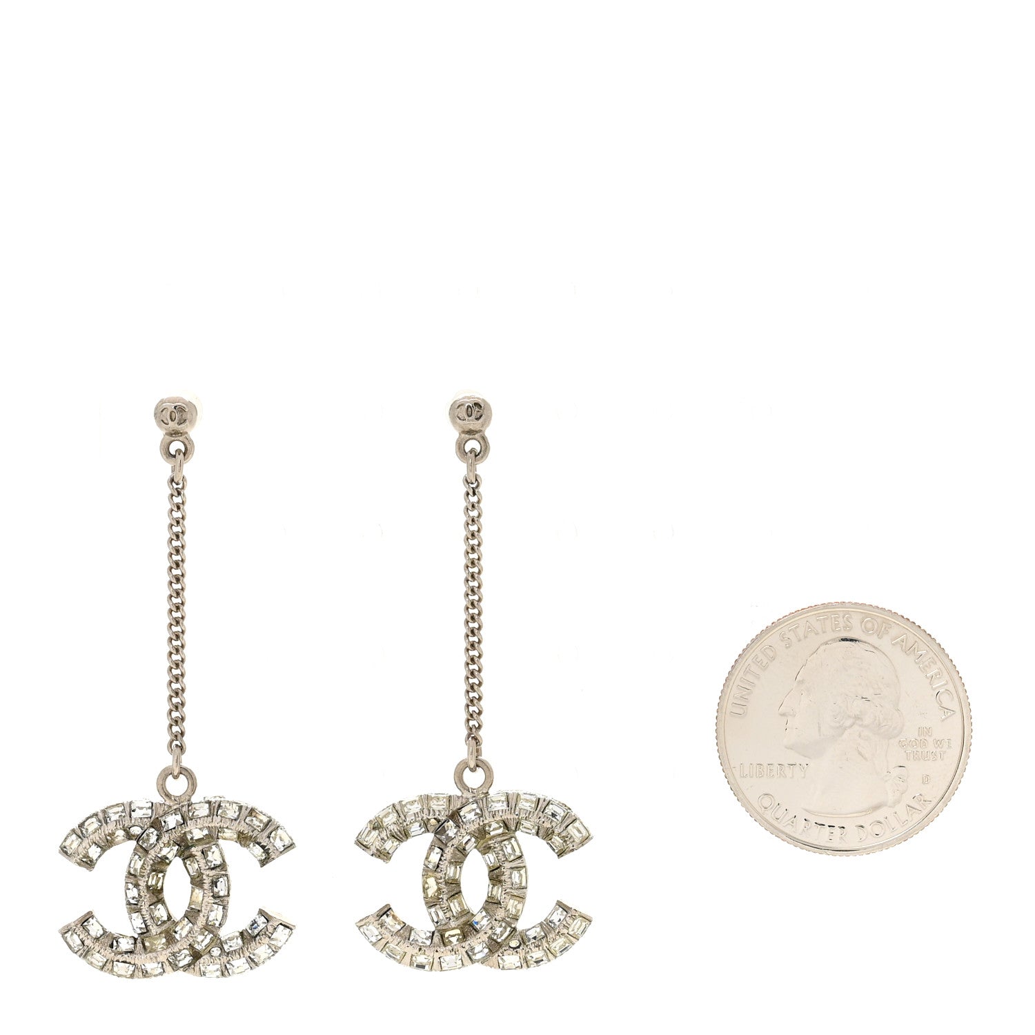 Chanel Baguette Crystal CC Drop Earrings Silver 2 of 5