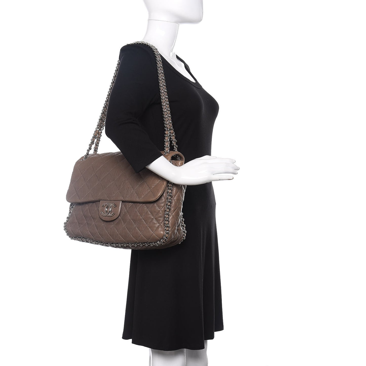 Washed Lambskin Quilted Maxi Chain Around Flap Taupe