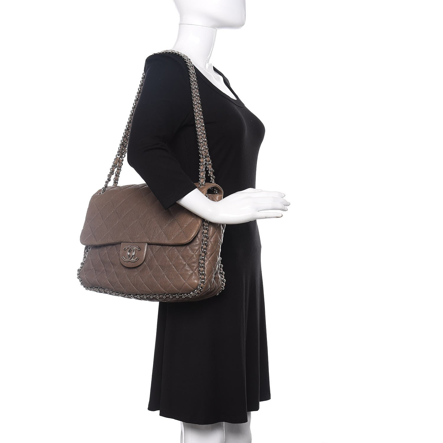 Chanel Washed Lambskin Quilted Maxi Chain Around Flap Taupe 2 of 10