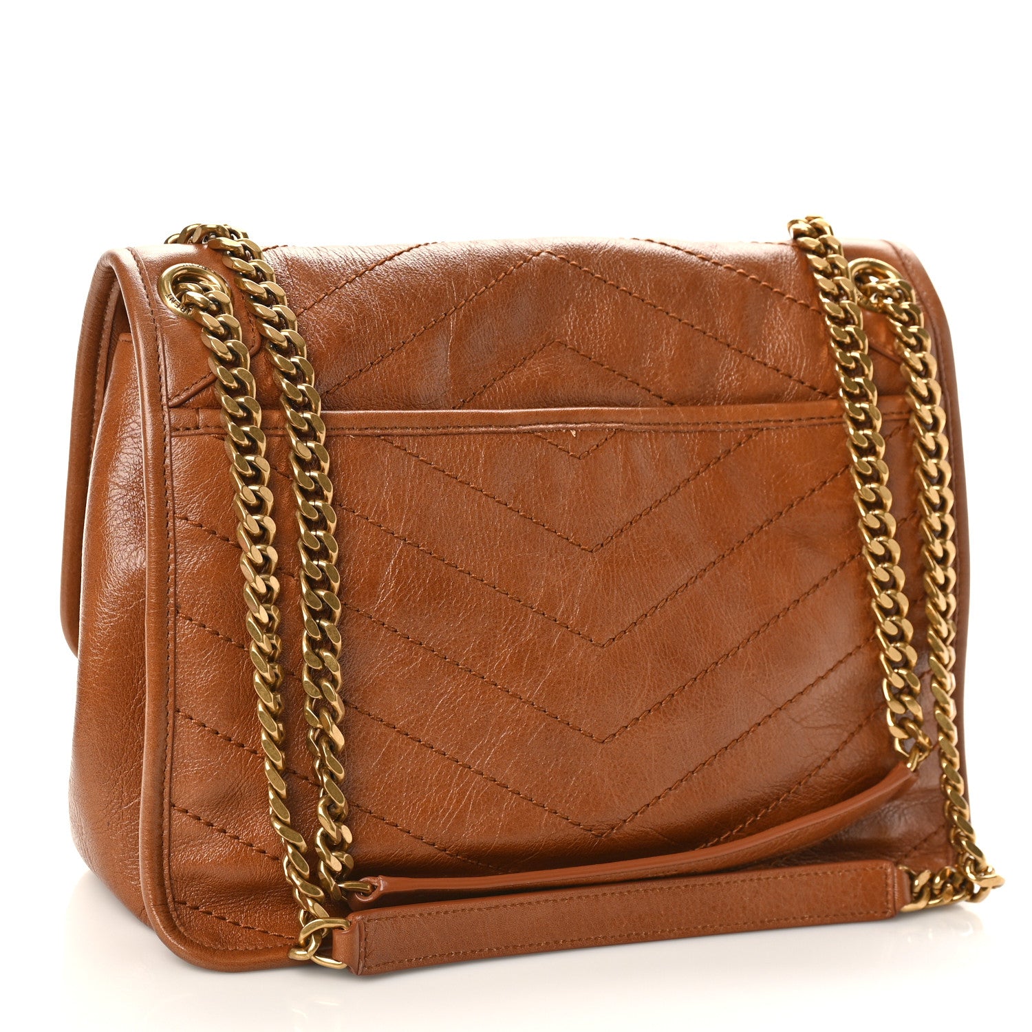 Saint Laurent Crinkled Calfskin Matelasse Monogram Medium Niki Chain Satchel Caramel 3 of 9