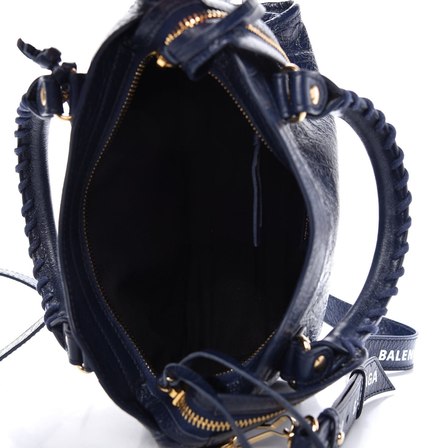 Agneau Classic Gold Hardware Mini City Logo Strap Navy White
