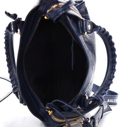 Balenciaga Agneau Classic Gold Hardware Mini City Logo Strap Navy White 5 of 9