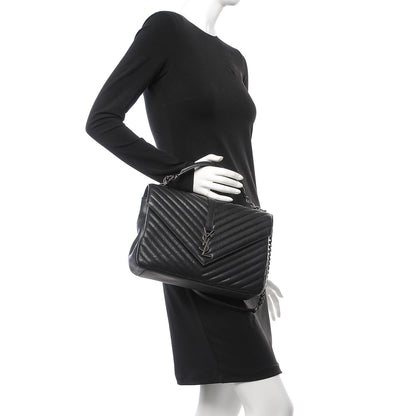 Saint Laurent Sheepskin Matelasse Chevron Monogram Large College Satchel Black 3 of 8