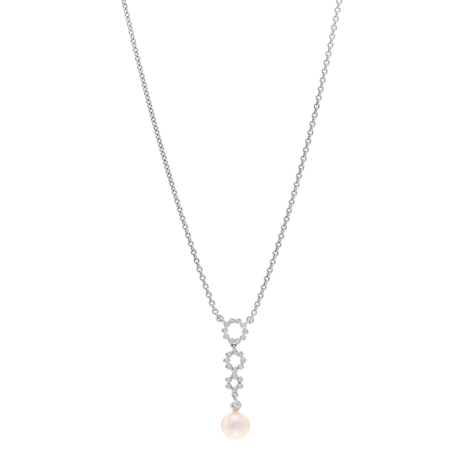 Mikimoto 18K White Gold Diamond Akoya Pearl 7.5mm Drop Pendant Necklace 1 of 4