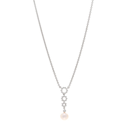 Mikimoto 18K White Gold Diamond Akoya Pearl 7.5mm Drop Pendant Necklace 1 of 4
