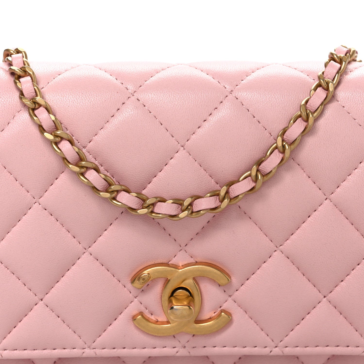 Chanel Shiny Lambskin Quilted CC Slide Wallet On Chain WOC  Light Pink 8 of 10