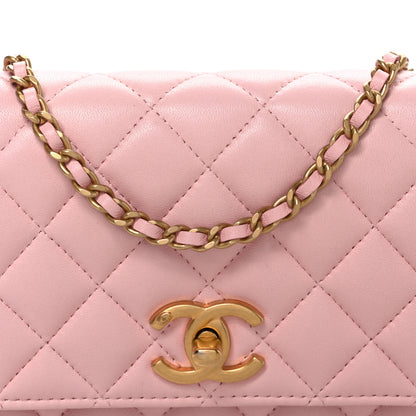 Chanel Shiny Lambskin Quilted CC Slide Wallet On Chain WOC  Light Pink 8 of 10