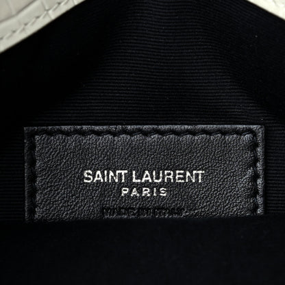 Saint Laurent Calfskin Crocodile Embossed Monogram Uptown Baby Pouch Perle 6 of 8