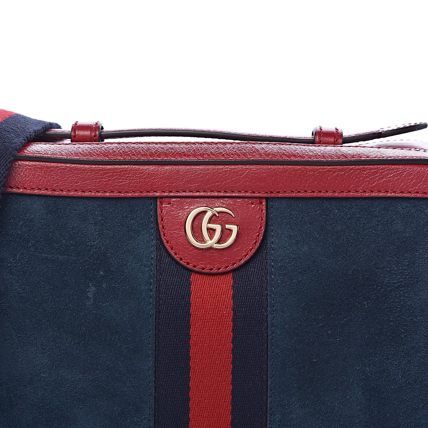 Gucci Suede Calfskin Web Small Ophidia Top Handle Shoulder Bag New Blue Romantic Cherry 10 of 10